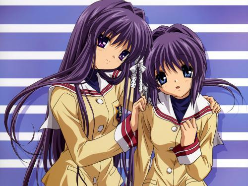  Kyou & Ryou Fujibayashi from Clannad. Ironically, Kyou's Japanese voice actress' first name is 'Ryou'.