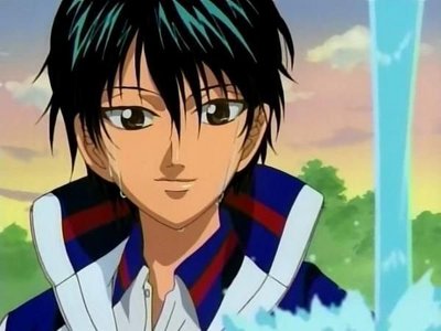  Ryoma Echizen from Prince of Tennis...He has black-green colored hair and golden eyes...Is it like this?