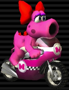 I never answered a drawing request before.....Mine would be short and simple: Birdo on her Mach Bike driving next to Yoshi on his. Here's what the Mach Bike looks like if you need to see it. Or you can do them driving side by side in their Wild Wings, whichever one you want to do.