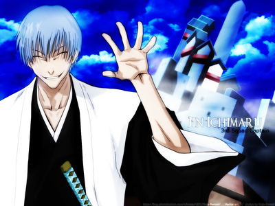  gin, gim Ichimaru (Bleach) gin, gim always had a smile on his face....even in tough situation.or in between a fight he never let down his smile...............he will kill a person in an instant with a smile on his face.........he is a cold snake......he likes killing people...........but what ever the situation is he will still smile......that gin, gim Ichimaru......he he eh eheh
