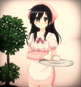 Tomoko from Watamote day-dreaming that she works as a trendy maid waitress XD