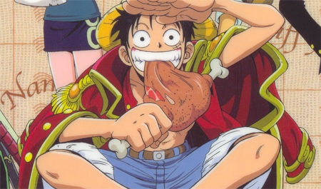  Luffy (One Piece) luffy's favourite 음식 is meat................heh eh ehe