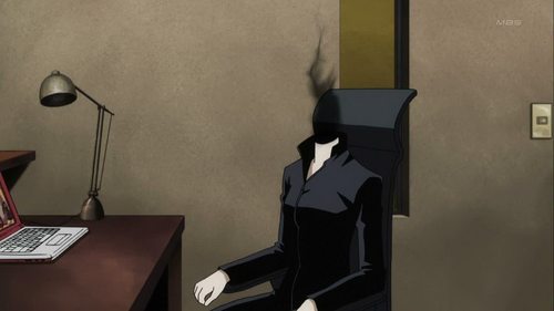  Celty (durarara) she is a dullahan...her head was cut of from her a long time ago....since then she is immortal........the best part is that she can see...&.hear everything without her head......eh he eheh
