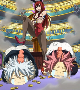  Natsu and Haru (Fairy Tail x Rave Master) with many head bumps after receiving a beating from Erza.