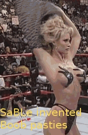 "SaBLe invented Boob pasties" 
Source of the meme: 
http://www.memegeneokerlund.com/meme/3tkpwj 

She had hand-prints on her bust for a bikini contest at Fully Loaded during July 1998.