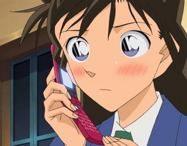  Ran Mouri from Meitantei Conan blushing when she wanted to tell Shinichi on the phone that she loves him...However she ended up saying different things because she's too embarrassed to say it...