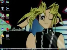  Yugi Moto (Yu-Gi-Oh!) winking towards Yami Yugi inside the Millennium Puzzle for his blind rendez-vous amoureux, date with thé