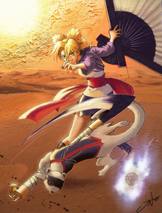  Temari from Naruto is so cool and badass but sadly we rarely see her. She has the Wind Release nature and can summon Kamatari (the one eyed weasel) with her tagahanga to cut up her opponents. She's blunt and not afraid to speak her mind and is pangkalahatang a really amazing character. [picture sa pamamagitan ng Jodimus from DeviantART]