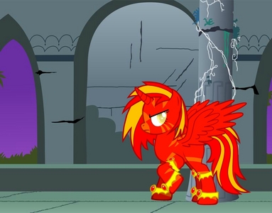 Name: Solarblaze
Gender: Female
Cutiemark: Flaming sun
Hobbies: Flying, napping
Personality: She's always irritable and short tempered most of the time, if you wake her up during one of her naps; be prepared to run like hell.
Fact: She's blind, lol.
Pic: