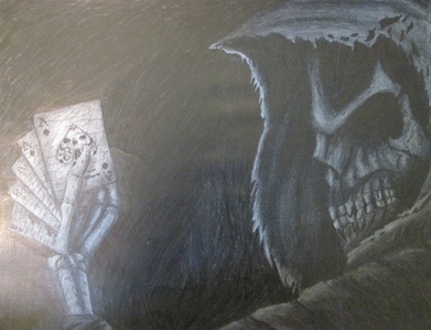  Here is a drawing of mine.The glare from my camera made it too bright on one side, but it is all right I suppose.