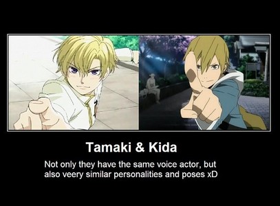  Well, I haven't watched Clannad yet, but if I were to pick someone who looks AND acts like Tamaki, I'd pick Kida Masaomi from Durarara.
