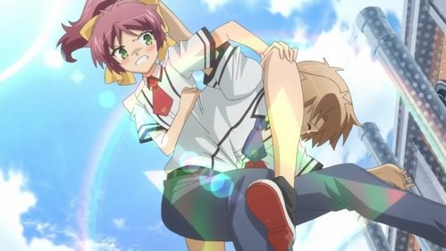 This anime is Baka To Test. If tu like the "guy tortured por girl" thing, watch this. It happens all the time. The girl is Miami The guy is Akihisa She has a crush on him, and it's the reason she bullies him. So, enjoi.