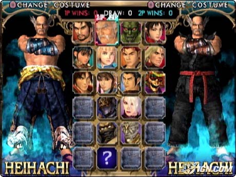 Soul Calibur II. It has a guest character named Heihachi, who is the character from Tekken series and both Soul Calibur and Tekken are 3D fighting game series.