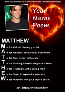  HAPPY BIRTHDAY to my yêu thích beloved actor, Matthew, which I created a name poem for him <333333333333