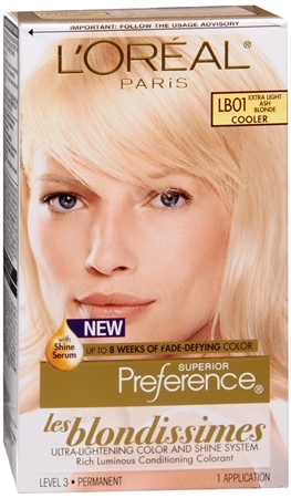  It's detto that she does use L'Oreal Superior Preference. I read that the shade is LB01 Extra Light Ash Blonde.