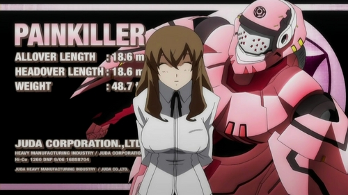  Miu Kujo with her mecha, the Painkiller .