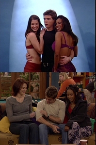  Matthew as Jack in BMW in 2 pics (top) posing with 2 unknown women (bottom) with Maitland Ward and Trina McGee