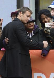 Theo with a fan outside the TODAY show studio<3