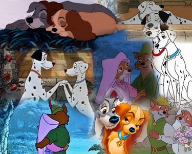  1: Lady and The Tramp 2: Robin mui xe + Maid Marian 3: Pongo + Perdita (I made this collage!)