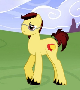 Okay. I would be an earth pony, since I have physical strength beyond average, and I'm very tall too. The cutie mark of the speech bubble represents my talent for communication and learning new languages. I'm usually cheery when I'm around other people, I love humor and entertaining others, but I also have low confidence, that's why the happy, but doubting expression. It's a pity my eyes are very bad, so I have to wear glasses all the time. :)