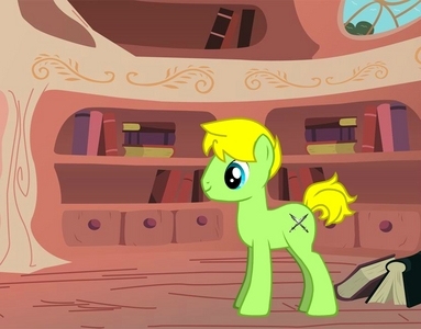  This is me. I'm always in a good mood (Or at least look like I am) and I have short blondish hair and I have crossed sword for a cutie mark