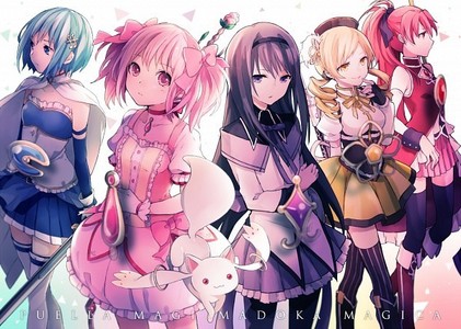 Puella Magi Madoka Magica girls...(from left to right) Sayaka, Madoka, Homura, Mami & Homura.