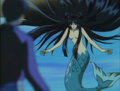  I'm not sure what her name is, but there is a mermaid in the 15th episode of the 아니메 "Vampire Princess Miyu"