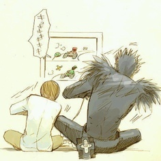  Light and Ryuk from Death Note playing mario kart XD হাঃ হাঃ হাঃ this is just the best thing ever. XD