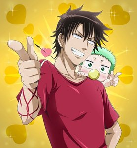  Yeaaah, these two! (Oga Tatsumi and Beel-bo!- "Beelzebub") wewe did say last anime character, but jeez, they're pretty much literally inseparable, so...