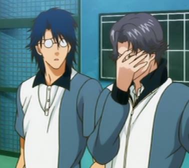 Keigo Atobe from Prince of Tennis making a facepalm due to worrying about his teammate's problems.....
