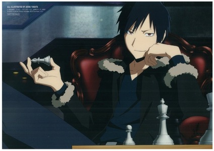 This guy right here, Izaya Orihara. I don't get how so many people love him - he's a little shit.