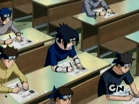 Sasuke Uchiha (Naruto)Sasuke taking chunin written exam.he he eh eh.