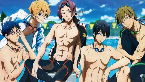 Free!  

The story isn't that good, but mwah hot anime dudes without a shirt ;)
I ain't complaining xD 