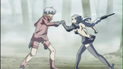  Jo and Maria (Burst Angel) engaging in hand-to-hand combat