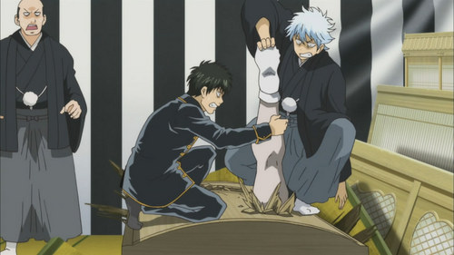  Almost every scene in Gintama but one scene I really from all of them is this one XD ~The part when Gintoki and Hijikata were deathly afraid of the owner's ghost and they were asked to help carry his coffin, so they broke one of their arms as an excuse but then the ghost just got angrier so they rushed on to the coffin worried about how would they carry the coffin so they went full force with one hand and the coffin tipped over and the owner's corpse's face burst out of the coffin so they pushed it back! then the leg burst out so they pushed it back too then something censored burst out too XD but its on the side of the coffin so like... WTF! ...Well actually if آپ want to understand this مزید just watch episode 231 of Gintama XD