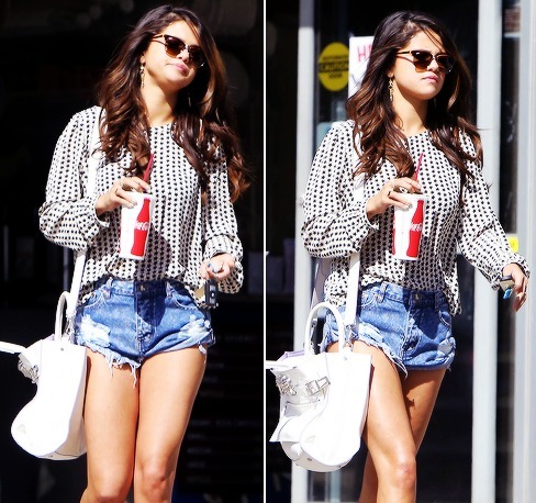 Selena wearing shorts. 
