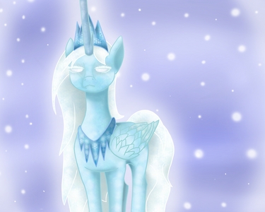 Name: Snowstar 
Gender: Female 
Age: Not known... but she's old.... like really old! :P 
Race: Alicorn 
Personality: She always very serious... but is kind! 
Cutiemark: A sparkling star or Snowflake.... I don't know yet... 
Timeframe: long before Celestia and Luna existed... 
Appearance: she is made of snow and ice... but want to know more? Look at my drawing! 
Background: She is the Element of snow and ice, she and the other element build the world of pony’s many millions of years ago… The Element’s got in war, and Snowstar and some of the other Elements died… she did not have any children a husband, nor parents….
