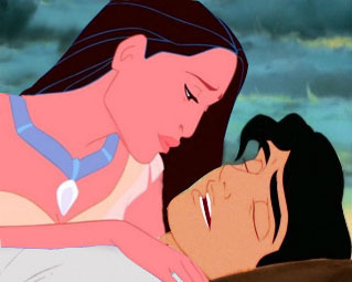 Pocahontas X Eric.
I don't think Eric would leave her as john Smith did (he would find a way to return).
And Pocahontas needs man more reliable.
