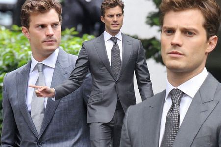  Jamie Dornan looking dashing and dapper in a grey suit<3
