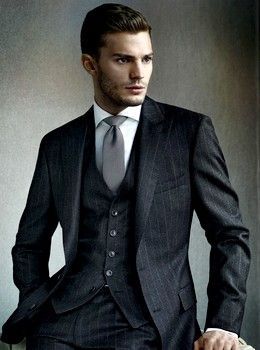  Mr.Grey in a dark grey pinstriped suit<3<3