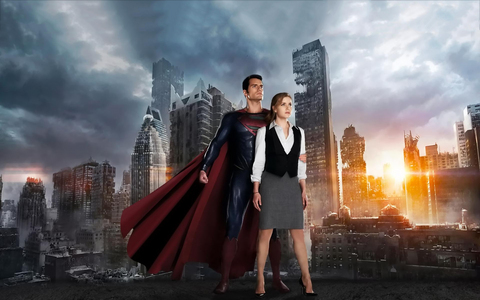  Henry Cavill and Amy Adams with sky behind them<3