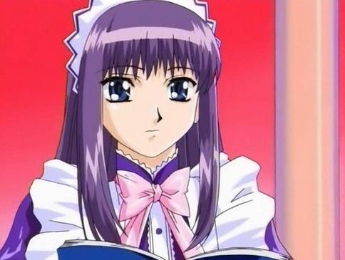  What about Zakuro Fujiwara from Tokyo Mew Mew? Her eyes are pretty dark blue so they look purple. But they are blue!