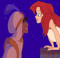 I prefer canon couples, but I like Aladdin and Ariel together :)
*pic not made by me