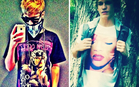  Justin wearing Selena bahagian, atas and Cody wearing a Rihanna bahagian, atas :)