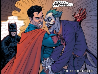  Even though this isn't the best picture of this sexy mofo, this is probably my favorito picture of the Joker merely because he is so surprised. His plan worked, but he is still surprised because of it. (plus look at that art mmmmmm it's amaze >.<) I also amor the expressions of Supes and the Bats because: A) batman is as expressive as he has EVER been, and B) the pure rage radiating from Superman's gaze is so powerful and AMAZING. I just amor it.