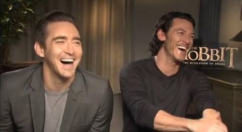 Luke Evans and Lee Pace both laughing<3