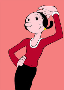 Olive Oyl from Popeye. When I first saw her when I was a kid I thought she was a teenage boy and didn't even notice she was wearing a dress.