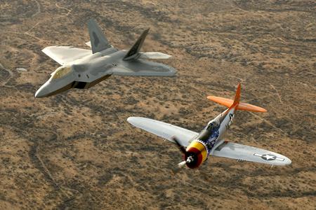  F/A 22 Raptor and P-47 Thunderbolt
