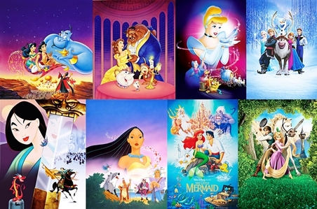  1. The Little Mermaid (1989) 2. सिंडरेला (1950) 3. अलादीन (1992) 4. Snow White and the Seven Dwarfs (1937) 5. Pocahontas (1995) 6. Beauty and the Beast (1991) 7. The Princess and the Frog (2009) 8. मूलन (1998) 9. ब्रेव (2012) 10. Sleeping Beauty (1959) 11. फ्रोज़न (2013) 12. टैंगल्ड (2010)