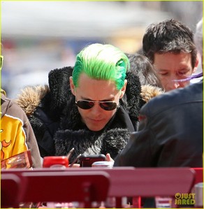  Jared with green hair,for his role as the Joker<3